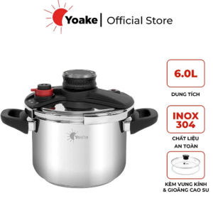 Nồi áp suất inox đáy từ YOAKE 6L nấu trên mọi loại bếp TẶNG KÈM GIOĂNG VÀ NẮP KÍNH hàng chính hãng bảo hành 2 năm