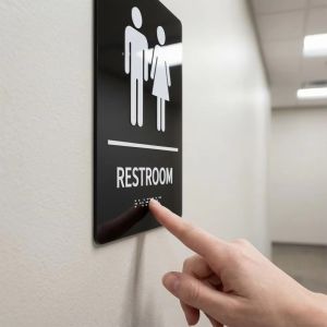 SDFBN Wall Mounted Braille Restroom Sign Acrylic Self Adhesive Restroom Guide Home Decor Removable Toilet Mark Public Toilets