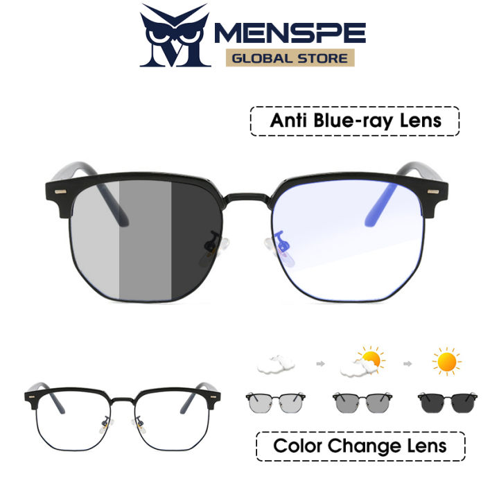 MENSPE Men Glasses Computer Glasses Photochromic Eyeglasses Fashion Semi  Frame Clear Lens Glasses Blue Light Blocking Glasses Anti-blue Lens Eyes