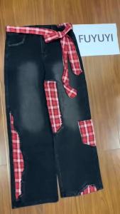 Women Tide Jeans Grunge Japanese Harajuku Y2K Baggy Denim Pants Cyber Punk Hip-pop 2000s Aesthetic Plaid Patch Trouser Tomboy