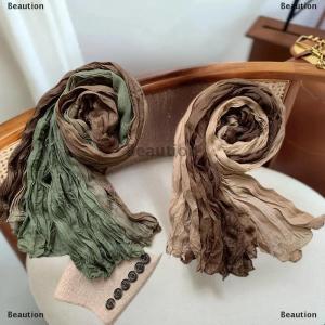 [COD] Beaution Retro Ethnic Style Warm Cold-proof Scarf Women Crumpled Silk Scarf Long Folds Gradual Change Color Shawl Fashion Headscarf Gifts
