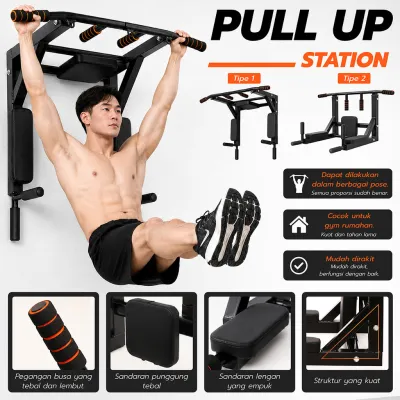 BG SPORT Pull Up Bar Station Dinding Adjustable Multifunctional Wall Mounted Bahan Baja Tebal