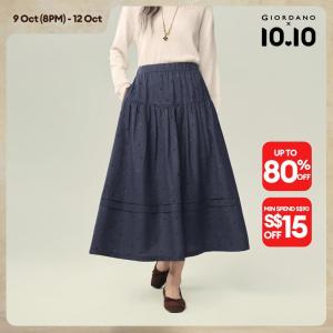 Giordano Women Subtle dot elastic waist maxi skirt Free Shipping 18466824