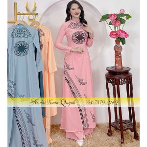 Áo Dài Truyền Thống Hoạ Tiết Trống Đồng Lụa Habutai K82 Hồng - Áo Dài Xuân Quỳnh