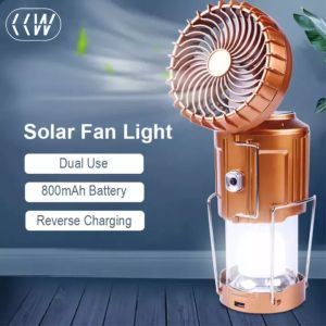 CCW 2 in 1 Led Solar Light with Fan Portable Outdoor Indoor Emergency Lights Hanging Solar Rechargeable Camping Light Tent Lantern Lamp Super Bright Flashlight