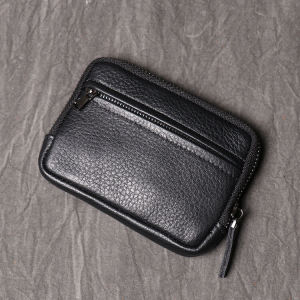 NEW Classics Black Cowhide Small Bag Genuine Leather Mens Car Key Holder Pouch Change Coins Cards Cases Earphone Zipper Pouches㏇0706