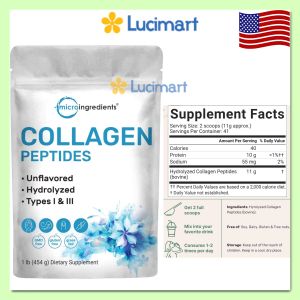 Bột uống Collagen Peptides thủy phân loại I & III Micro Ingredients túi 454g [Hàng Mỹ]