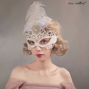 Sparkling Feathered Half Face Mask With Embellishments For Masquerades And Luxurious Event Adjustable