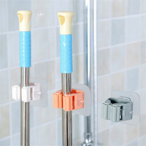[Eqrbtl] Wall Mounted Mop Holder Brush Broom Hanger Umbrella Clip Bathroom Storage Rack