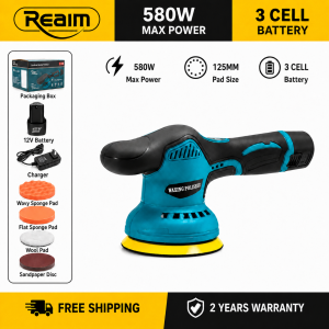 REAIM Cordless Brushless Car Polisher Machine Rechargeable Electric Buffer for Car Waxing Polishing Detailing and Paint Care