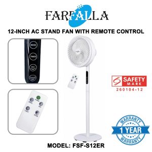 Farfalla FSF-S12ER 12" Remote Stand Fan | 3 Heights | 3-Speed | SG Ready Stock | 1 Year Warranty