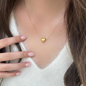 [fenggongshuode] 2 Pieces Set Fashion Mini Cute Heart-shaped Pendant Necklace Earrings For Sweet Girl Non-Fading Titanium Steel Choker Ear Studs