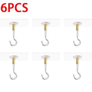 6pcs Heavy Duty Traceless Ceiling Hook Hanger / Transparent Adhesive Storage Hook Holder / Garden Plant Flower Hanging Bracket
