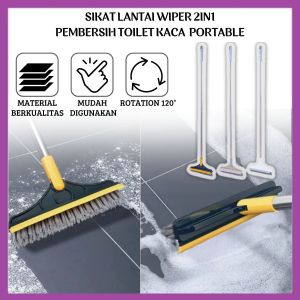Sikat Lantai Kamar Mandi 2in1 Sikat Pembersih Dinding Toilet Kaca Gagang Panjang Portable Sapu Lancip Model V Alat Wiper Pembersih Serbaguna - FR Gallery
