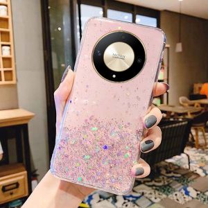 HonorX9a 2023 Case For Honor X9b X9a X9 5G 4G X 9b X 9a HonorX9b 2022 Starry Sky Silver Foil Glitter Epoxy Bling Soft TPU Transparent Edge Phone Casing Back Cover Shockproof Bumper