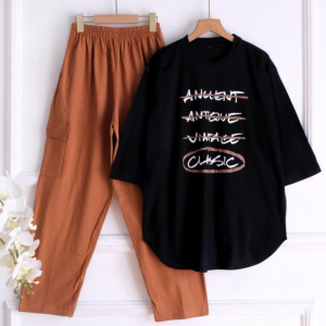 Setelan Cargo Wanita Jumbo Greta #2 Set Kaos Katun Combed 24s Aplikasi Sablon S M L XL XXL 3XL BISA DIBELI TERPISAH Oneset Remaja Kekinian Ootd Casual Viral Setcel Dewasa