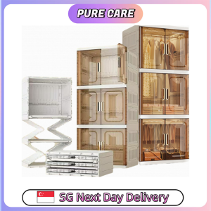 【Pure Care】 Foldable Large Wardrobe Cabinet with Adjustable Shelves Hanging Pull-Out Racks