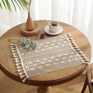 4PCS Cotton Placemat Crochet Lace Hollow Pastoral Solid Color Shooting Background Cloth  Restaurant Supplies Cloth Napkins