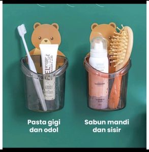 Tempat Sikat Gigi Tempel Rak Kamar Mandi Motif Beruang COD S02