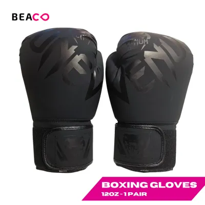 BEACO Lightweight PU Leather Black Boxing Gloves for Adults | Men & Women | 10oz 12oz 14oz | 1 Pair Training Gear
