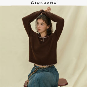 Giordano Women Knitted Pullover with Lapel Raglan Sleeves Contrast Color & Hand-Stitched Details Free Shipping 18355518