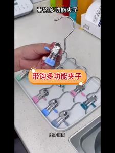 SG STOCK10pcs Stainless Steel Hook Clip Multi-Functional Seamless Hat Socks Windproof Pants Clip with Hook Storage Clip Clothes Clip with Hook