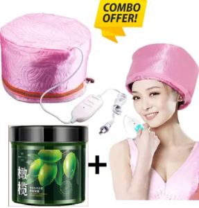 (comno set) Topi steam + Keratin hair mask 500ml Electric Hair Thermal Treatment Beauty Steamer SPA Nourishing Heating Cap krimbat rambut steam