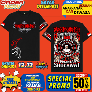 KAOS SYEKHERMANIA"SANTRI AL-QUDDUS"LENGAN PENDEK UKURAN ANAK DAN DEWASA"FREE STIKER"