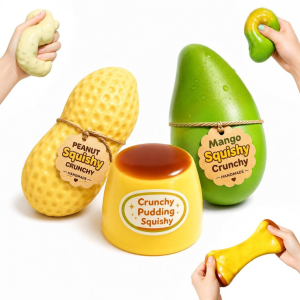 ECILY 3Pcs Crunchy Peanut Squishy Stress Ball & Caramel Pudding Color Changing Mango Fidget Toy Set Slow Rising Stretchy Sensory Squeeze with Thermochromic ASMR Effect Calming Anxiety Relief Stress Reducer for Adults Kids Office Desk Travel Gift