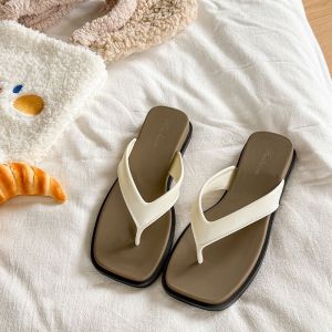 [Free Shipping]Outdoor Casual Flip-Flops For Women Summer Thick-Soled Flat Retro Color-Blocked Beach Shoes Creative Toe-Separating Travel Sandals