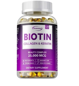 Xemenry Biotin Collagen and Keratin Beauty Complex 25000 mcg 120 softgels Hair Growth Strong Nails Radiant Skin Healthy Bones