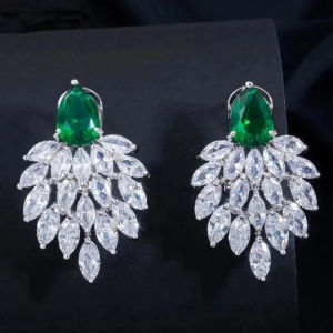 SEQUITO Phụ Nữ Dễ Phối Trang Phục Đính Đá Bạc Phụ Kiện Quần Áo Marquise Cut Zircon Lập Phương Đá Xanh Lá Cây Hình Quả Nho Big Party Khuyên Nụ SE705