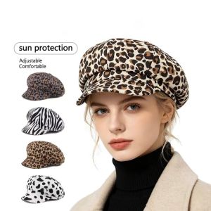 MODERNLUX Octagonal Shape Newsboy Cap Animal Print Sun Protection Peaked Cap Fashion Vintage Style Painter Hat For Women