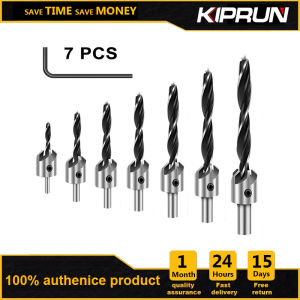 [คลังสินค้าพร้อม] KIPRUN 7Pcs Countersink Drill Bit Set Screw Woodworking Drill Press Set Reamer Screw Woo Tool With 1 Free Hex Key Wrench