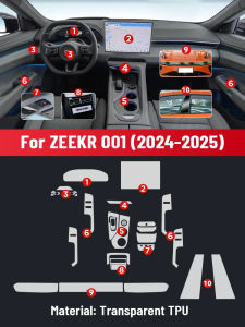 ZEEKR 001 EV 2024 2025 ฟิล์มป้องกันรอยขีดข่วนอัตโนมัติสำหรับคอนโซลกลางภายในรถยนต์ แผงควบคุมมีเดีย ระบบนำทาง TPU สำหรับ  สติ๊กเกอร์