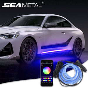 SEAMETAL 2pcs Led RGB Car Door Lights Strip Decorative Atmosphere Lights With APP Music Control Auto Door Side Welcome Light 12V