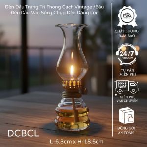 Đèn Dầu Thủy Tinh Chân Bí Sọc Kèm Bóng Đèn Cổ Ống Cao Decor Trang Trí / Đèn Bí Sọc Bóng Cao