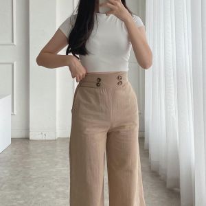Celana Kulot Linen Highwaist 2238 - Linen Cullote Doble Button - Linen Pants Terbaru - Kulot Wanita