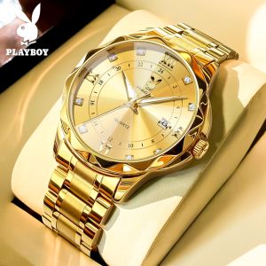 100% ของแท้ PLAYBOY นาฬิกา ผู้ชาย กัน น้ำ ลำลอง แฟชั่น 2025 ใหม่ ของแท้ ปฏิทิน ส่องสว่าง สายสแตนเลส นาฬิกาควอตซ์ ประกัน 1 ปี