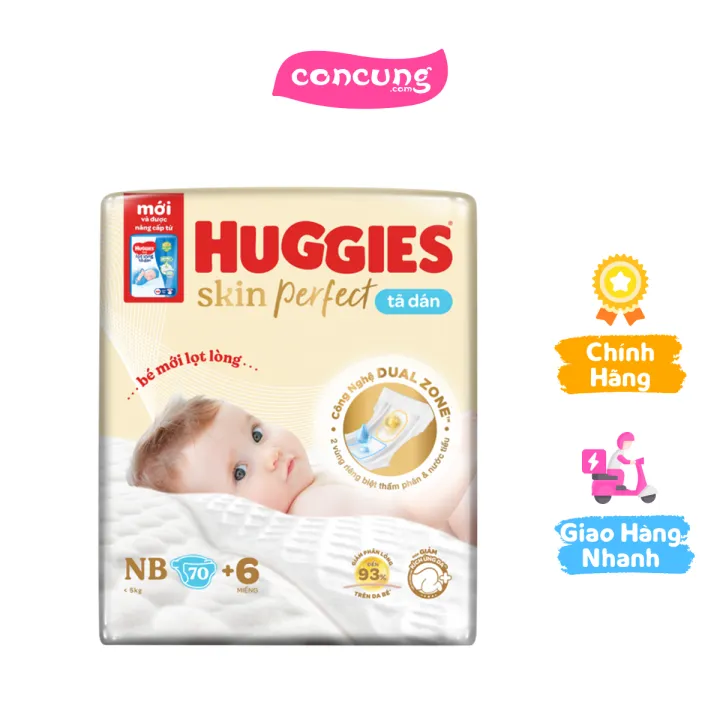 Tã dán lọt lòng Huggies Skin Perfect (Newborn, dưới 5kg, 70 miếng)