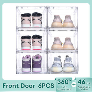 LUXU 6PCS Acrylic Shoe Box Clear Magnetic Stackable Organizer Large Space Container Storage Shoe box