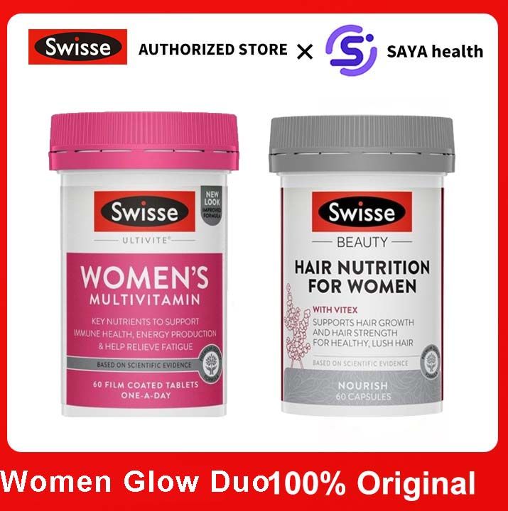 Swisse Women Glow Duo Combo（Swisse Women's Multivitamin 60Tab+Hair ...