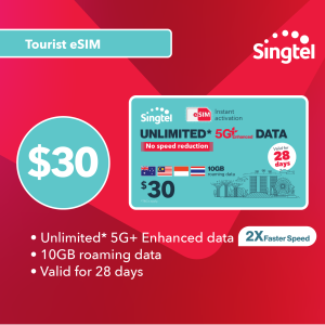 Singtel $30 5G+ Tourist Data eSIM