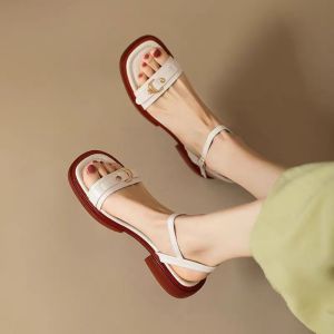 Free Shipping One-Strap Roman-Style WomenS Sandals Perfect For Summer And Paired With Dresses New Fashionable Flat Low-Heeled And Chunky-Heeled Designs