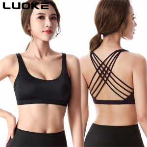 Luoke Classic Cross Back Sports Bra No Steel Ring Yoga Shockproof Running Sports Underwear Large Bra Female