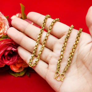 สร้อยคองานดิบทองเหลืองลายหวายกลมตัดลายหัวจรวด ความยาว 24 นิ้ว งานดิบไม่ได้ชุบ ทองเหลืองโบราณ ใส่ได้ทุกโอกาส พร้อมส่ง