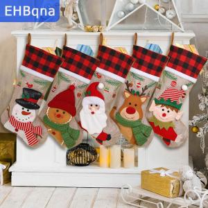 [COD] EHBqna SPORTS ถุงน่องคริสต์มาสถุงเท้าคริสต์มาสลายสก๊อตซานตาสโนว์แมนกวางตกแต่งคริสต์มาสวันหยุดคริสต์มาสสำหรับครอบครัว