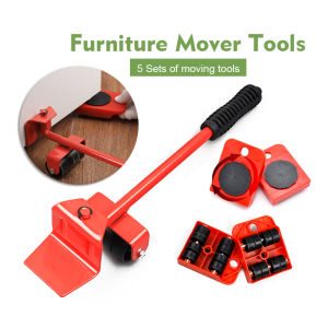 5 In 1 Furniture Lifter Mover Tools Alat Pindah Rumah Carrying Glider Tool Hand Moving Rolling Rotating Wheel Corner Easily Move Furniture Tools Set