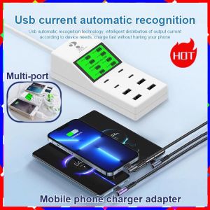 Question mark multi-port fast charging USB mobile phone charger adapter dynamic LCD display 8-port with display intelligent automatic identification power switch office universal
