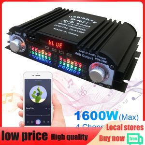 1600W Peak Power Digital 4 Channel Audio Amplifier Remote Control Bluetooth-Compatible 4 Channel HiFi Stereo AMP FM USB Mini HIFI Digital Stereo Amp